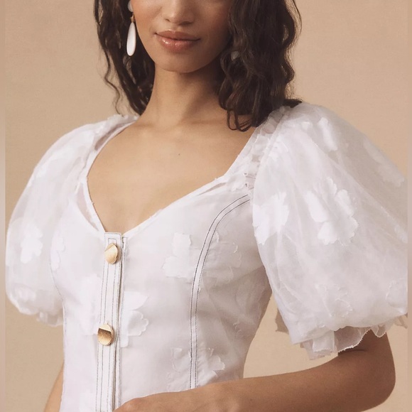 NWT Anthropologie Let Me Be Puff-Sleeve Sheer Midi Dress Sz XXS - Picture 4 of 4